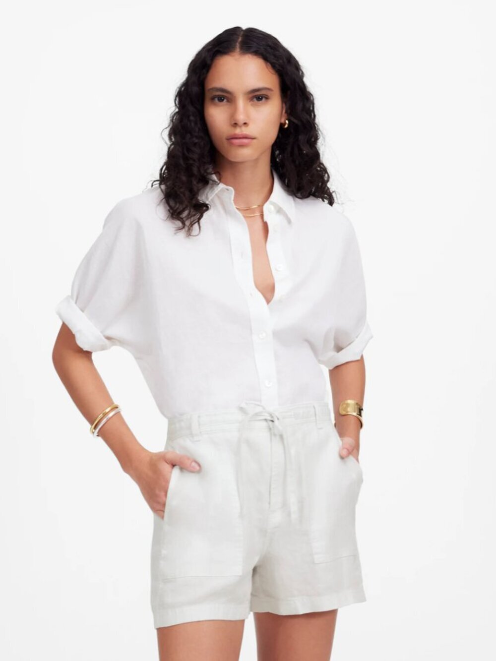 MADEWELL Pull-On Drawstring Shorts in Salt Size Small